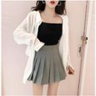 Plain Camisole Top / Check High-waist Pleated Skirt / Plain Long-sleeve Shirt