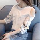 Mock Two Piece Embroidered Elbow-sleeve Shirt