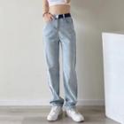 High Waist Two-tone Washed Straight Leg Jeans