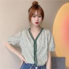 Wide Short-sleeve V-neck Top