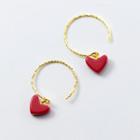 925 Sterling Silver Heart Dangle Earring S925 Silver - Stud Earring - Red Heart - Gold - One Size