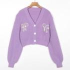 Bow Cropped Cardigan Purple - One Size
