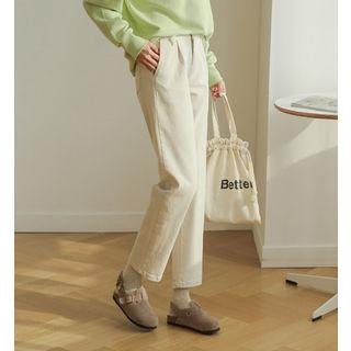 Band-waist Pintuck-trim Baggy Pants