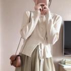 Distressed Knit Cardigan / Plain Midi Skirt