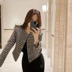 Collarless Houndstooth Cropped Jacket