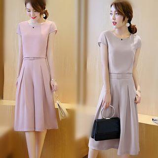 Set : Plain Top + Wide-leg Pants