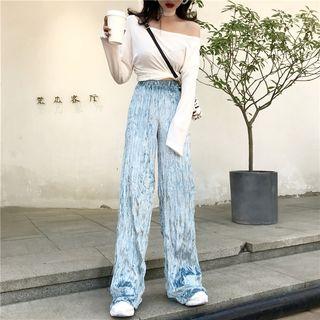 Long-sleeve Off Shoulder Top / Wide-leg Pleated Pants