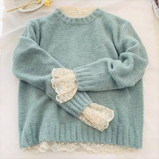 Crew-neck Sweater / Lace Top