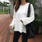 Cuff-sleeve Loose-fit Top Ivory - One Size