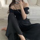 Short-sleeve Off-shoulder Wide Leg Jumpsuit Black - One Size
