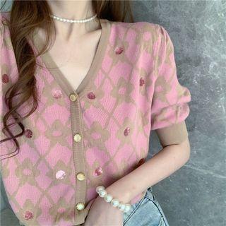 Lightweight Button-up Crop Knit Top Pink - One Size