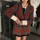 Plaid Double Breasted Coat Red - One Size