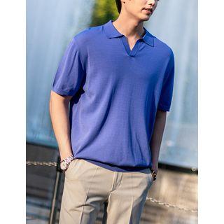Open-placket Summer Knit Polo Shirt