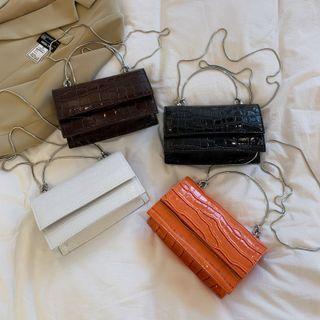 Snake Chain Crocodile Faux Leather Crossbody Bag