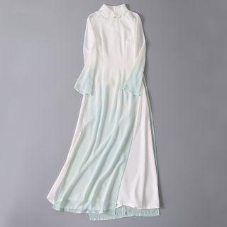 Long-sleeve Traditional Chinese Gradient Maxi Dress