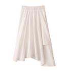 Plain Asymmetrical Midi A-line Skirt White - One Size