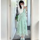 Plain Light Cardigan / Sleeveless Ruffle Midi Dress