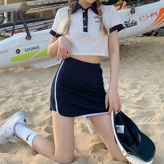Short-sleeve Lettering Striped Polo Shirt / Skort (various Designs)