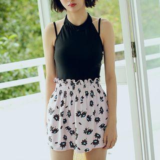 Set: Plain Swimsuit + Printed Skirt