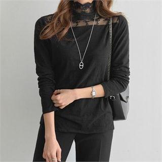Mock-neck Lace-yoke Top