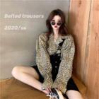 Long-sleeve Leopard Print Shirt / Dungaree Pants / Dungaree Shorts