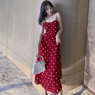 Dotted Spaghetti-strap Maxi A-line Dress