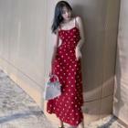 Dotted Spaghetti-strap Maxi A-line Dress