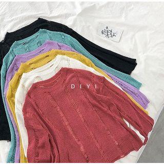 Plain Distressed Long-sleeve Kintted Top