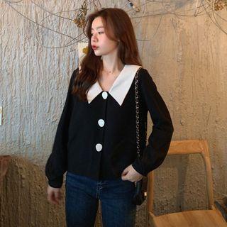 Long-sleeve Tie-back Collared Blouse