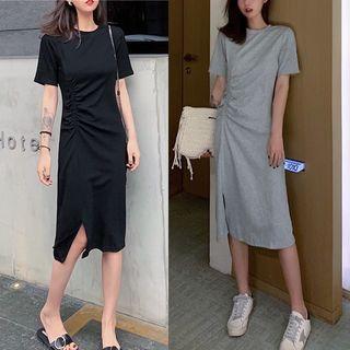 Short Sleeve Drawstring Front Dress