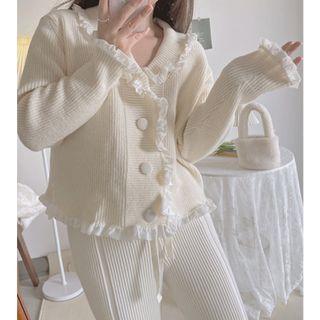 Ruffle Trim Cardigan Milky White - One Size