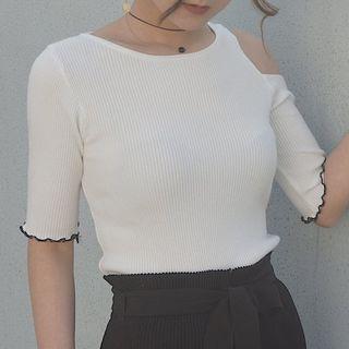 Short Sleeve Asymmetrical Ribbed T-shirt