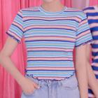 Lettuce-edge Striped Cropped Top