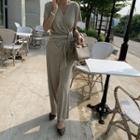 Knotted Blouse & Wide Pants Set Light Gray - One Size