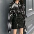 Set: Striped Shirt + Faux Leather A-line Skirt