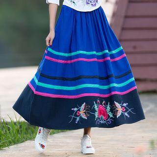 Embroidered Maxi A-line Skirt