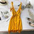 V-neck Velvet Spaghetti-strap Dress