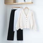 Mock Neck T-shirt / Plain Cardigan / Straight Fit Pants