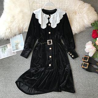 Long-sleeve Velvet Lace Collar Shirtdress