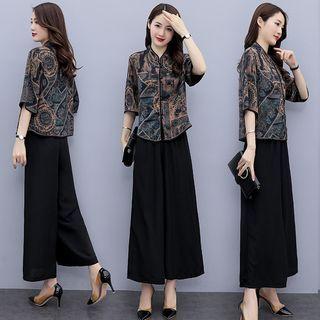 Set: 3/4-sleeve Print Shirt + Pants