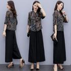 Set: 3/4-sleeve Print Shirt + Pants