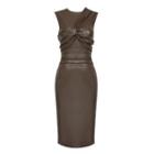 Set: Sleeveless Faux Leather Midi Bodycon Dress + Long Gloves
