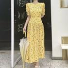 Short-sleeve Floral Backless Dress