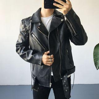 Lace-up Faux-leather Biker Jacket
