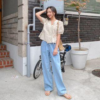 Lace-trim Frilled Wrap Top