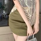 Set: Plain Mini Pencil Skirt + Belt