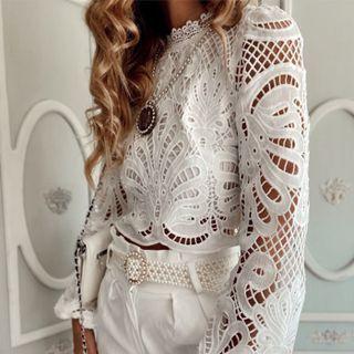 Eyelet Lace Cropped Blouse