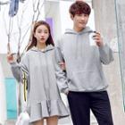 Couple Matching Hooded Long-sleeve Ruffle Hem Mini Dress / Hoodie