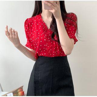 Short-sleeve Heart Printed Blouse