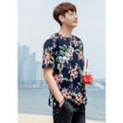 Round-neck Short-sleeve Floral Print T-shirt